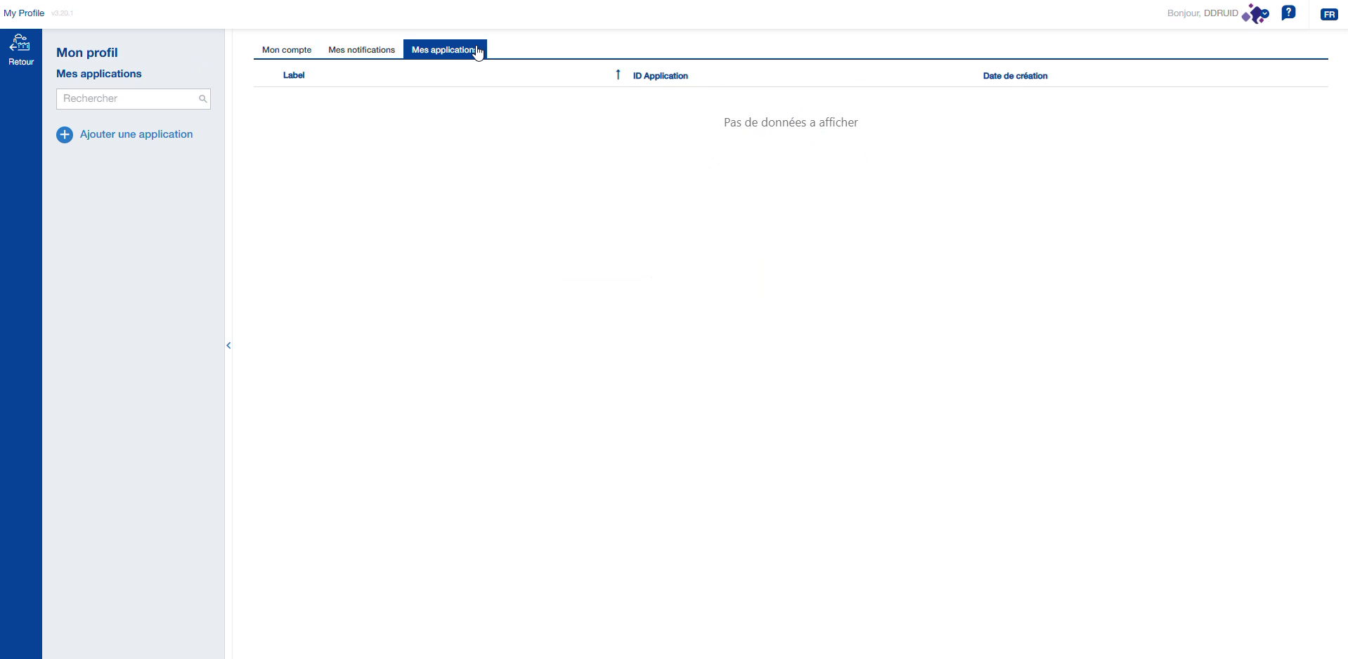 Liste des applications vide