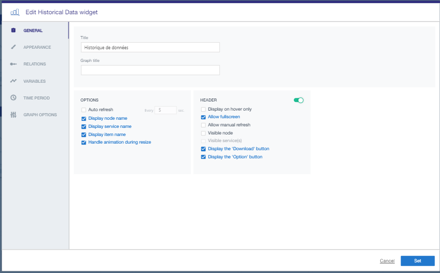Configuration générale du widget