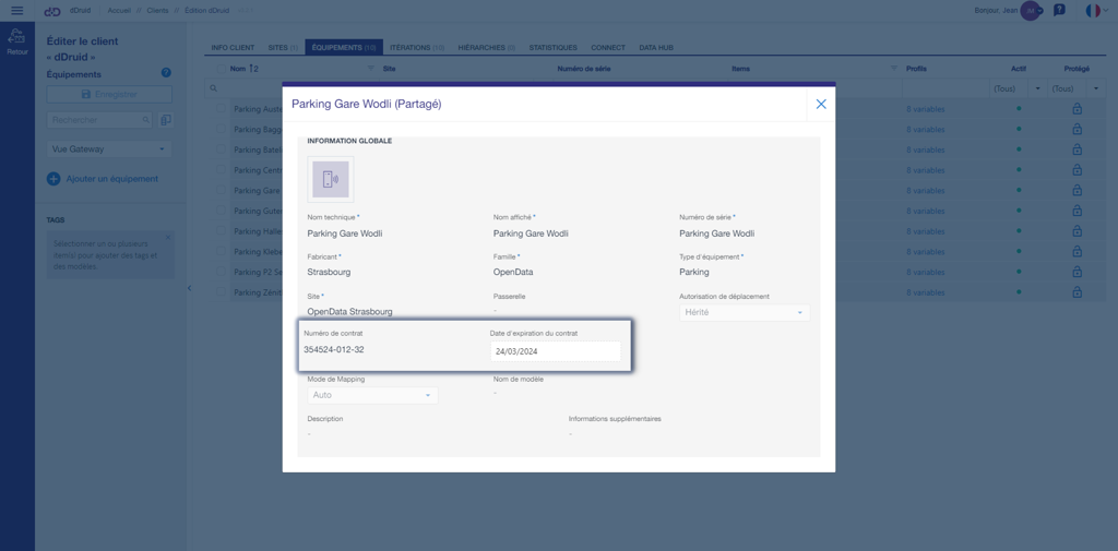 Numéro de contrat - Vue admin